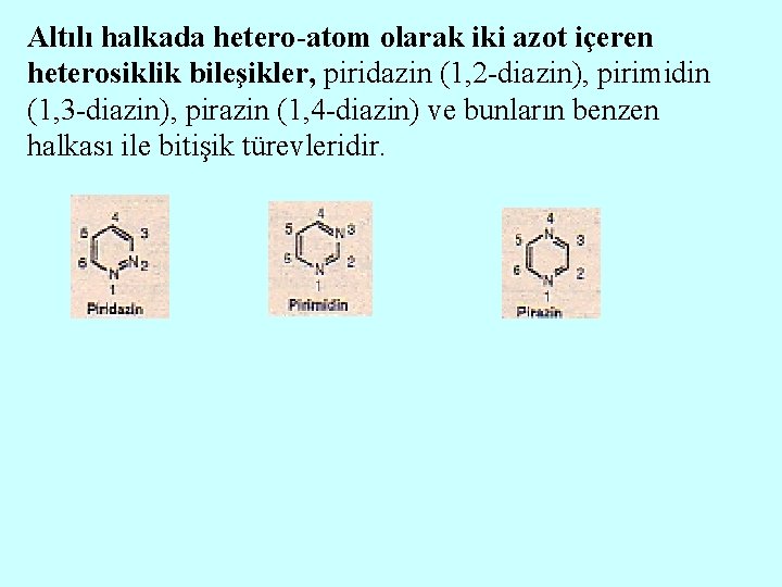Altılı halkada hetero-atom olarak iki azot içeren heterosiklik bileşikler, piridazin (1, 2 -diazin), pirimidin