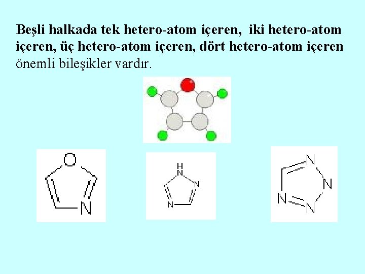 Beşli halkada tek hetero-atom içeren, iki hetero-atom içeren, üç hetero-atom içeren, dört hetero-atom içeren