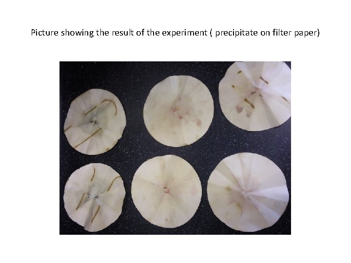 Picture showing the result of the experiment ( precipitate on filter paper) 