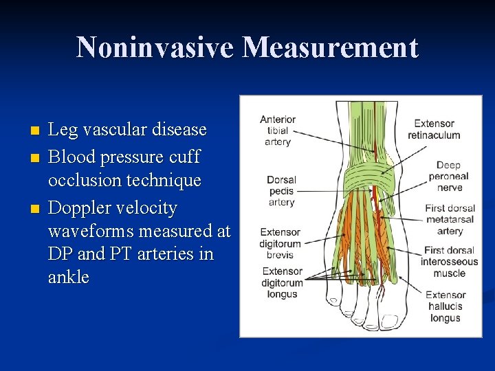 Noninvasive Measurement n n n Leg vascular disease Blood pressure cuff occlusion technique Doppler