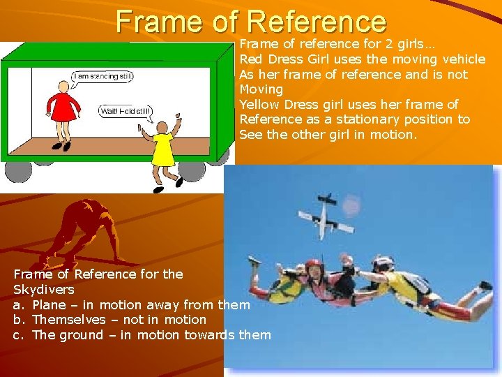 Frame of Reference Frame of reference for 2 girls… Red Dress Girl uses the