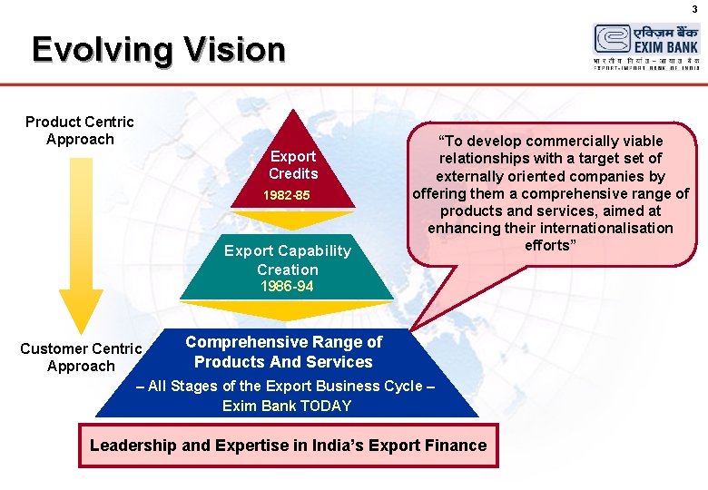 3 Evolving Vision Product Centric Approach Export Credits 1982 -85 Export Capability Creation “To
