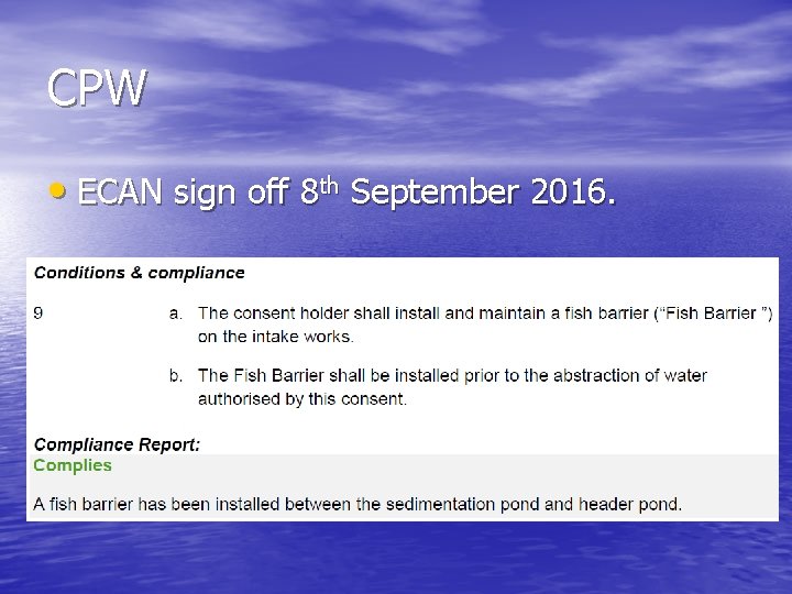 CPW • ECAN sign off 8 th September 2016. 