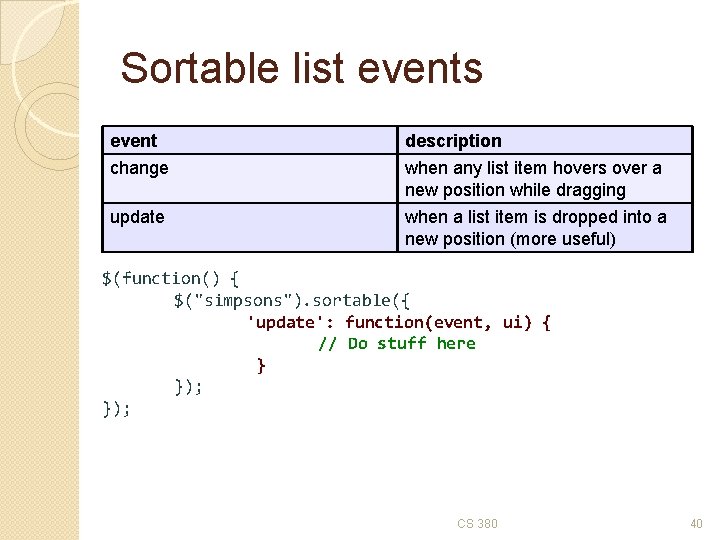 Sortable list events event description change when any list item hovers over a new