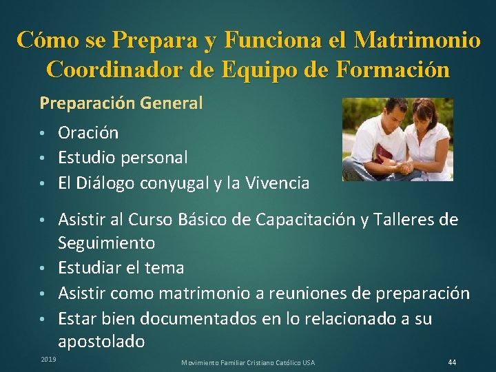 Cómo se Prepara y Funciona el Matrimonio Coordinador de Equipo de Formación Preparación General