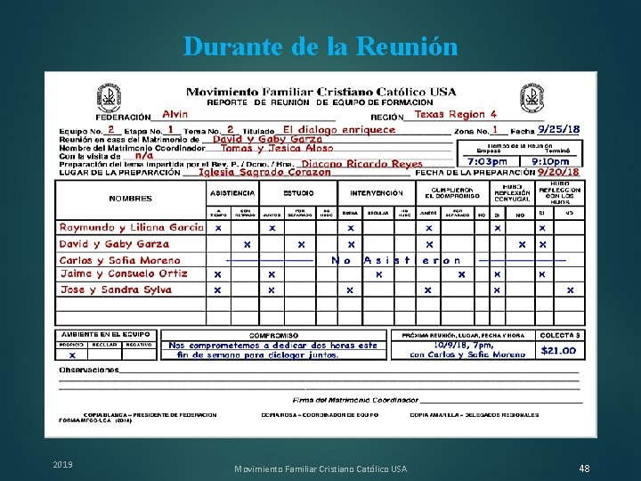 Durante de la Reunión 2019 Movimiento Familiar Cristiano Católico USA 48 