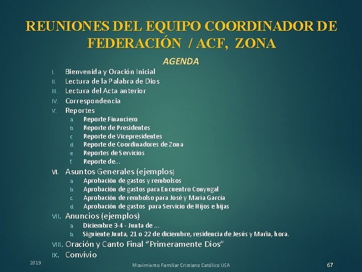 REUNIONES DEL EQUIPO COORDINADOR DE FEDERACIÓN / ACF, ZONA I. III. IV. V. Bienvenida
