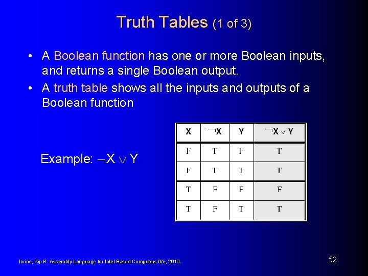 Truth Tables (1 of 3) • A Boolean function has one or more Boolean