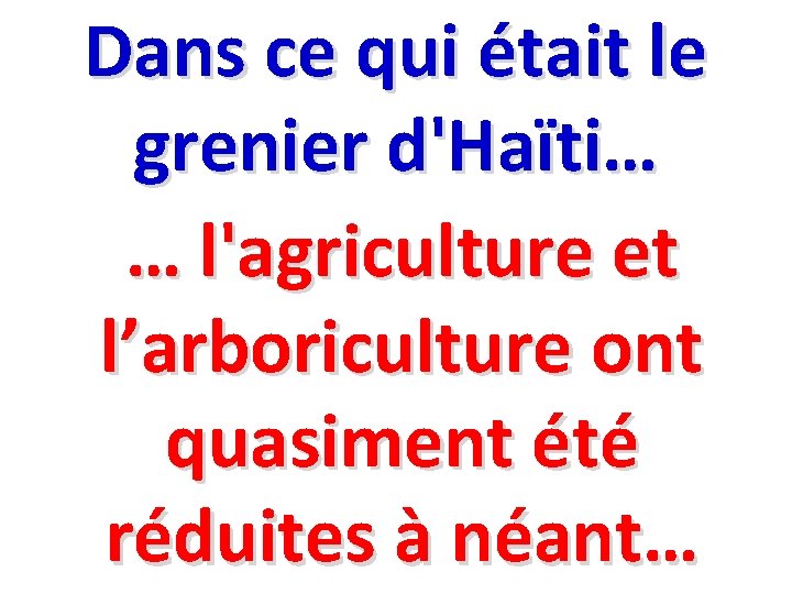 Dans ce qui était le grenier d'Haïti… … l'agriculture et l’arboriculture ont quasiment été