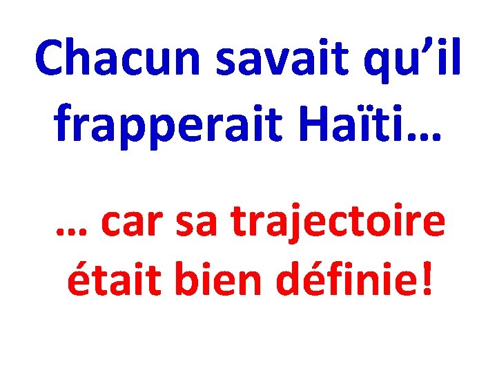 Chacun savait qu’il frapperait Haïti… … car sa trajectoire était bien définie! 