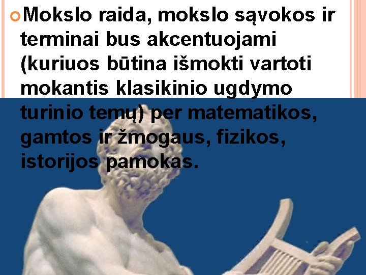  Mokslo raida, mokslo sąvokos ir terminai bus akcentuojami (kuriuos būtina išmokti vartoti mokantis