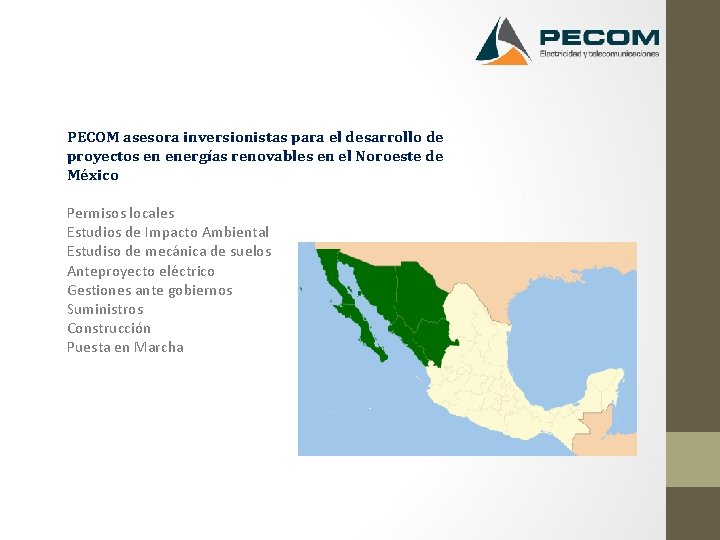 PECOM asesora inversionistas para el desarrollo de proyectos en energías renovables en el Noroeste