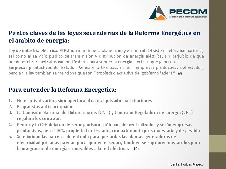 Puntos claves de las leyes secundarias de la Reforma Energética en el ámbito de