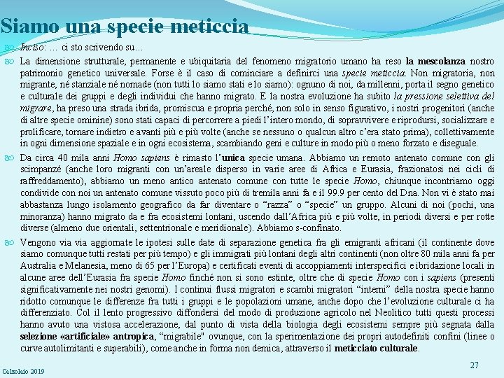 Siamo una specie meticcia Inciso: … ci sto scrivendo su… La dimensione strutturale, permanente