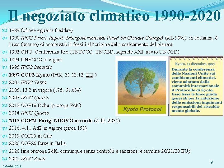 Il negoziato climatico 1990 -2020 1989 ( «fine» «guerra fredda» ) 1990 IPCC Primo