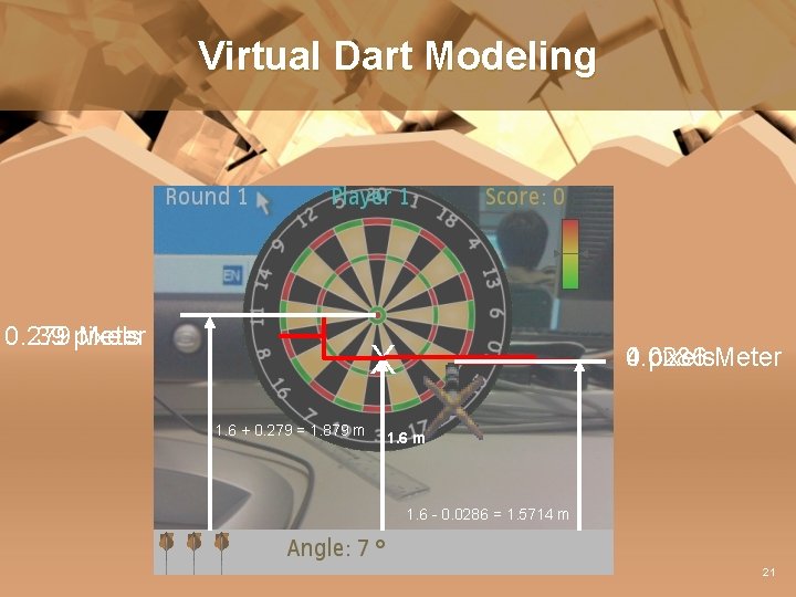 Virtual Dart Modeling 0. 279 Meter 39 pixels X 1. 6 + 0. 279