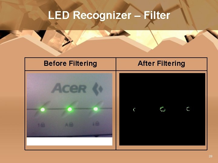 LED Recognizer – Filter Before Filtering After Filtering 28 