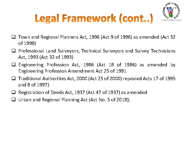 q Town and Regional Planners Act, 1996 (Act 9 of 1996) as amended (Act