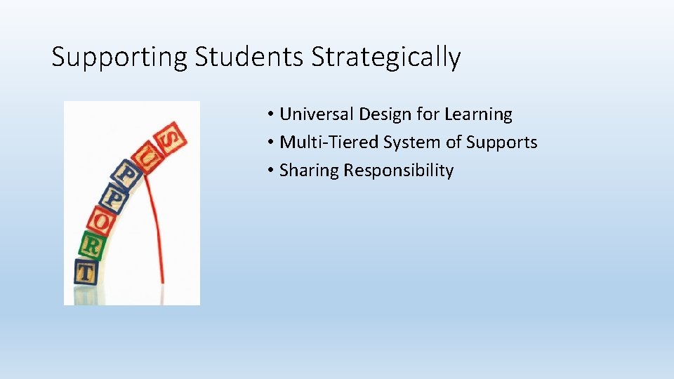 Supporting Students Strategically • Universal Design for Learning • Multi-Tiered System of Supports •