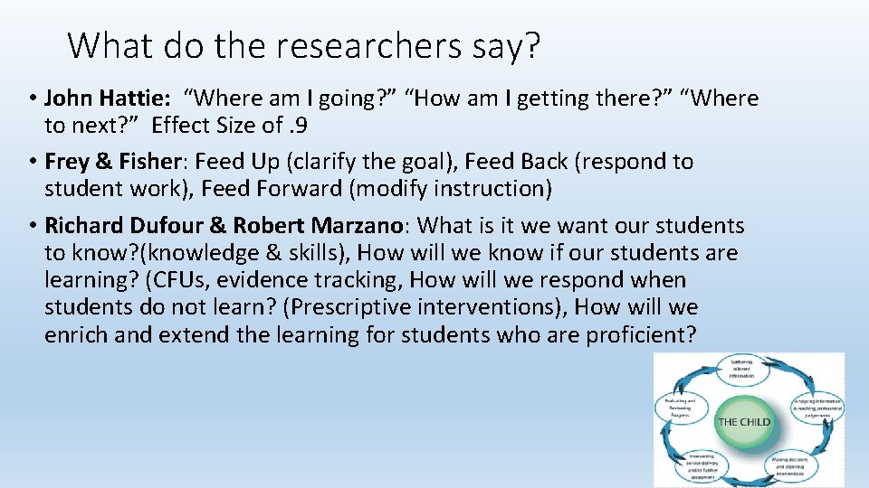 What do the researchers say? • John Hattie: “Where am I going? ” “How