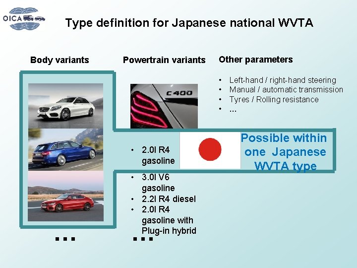 Type definition for Japanese national WVTA Body variants Powertrain variants Other parameters • •