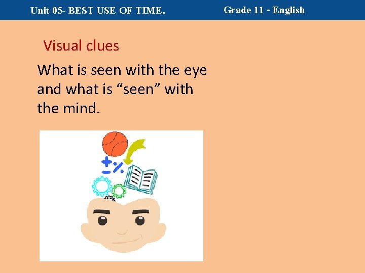 Unit 05 - BEST USE OF TIME. Visual clues What is seen with the