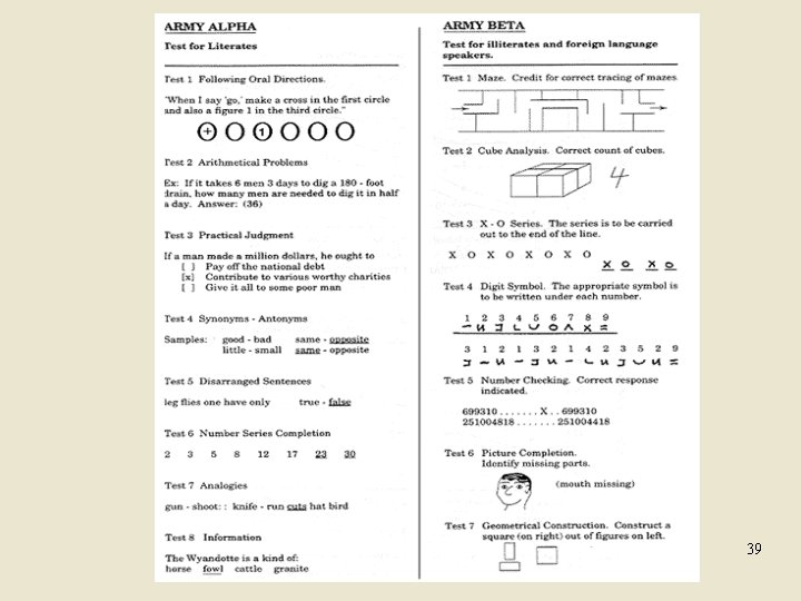 Army Alpha Results by Years of Education 39 