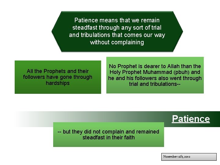 Patience means that we remain steadfast through any sort of trial and tribulations that