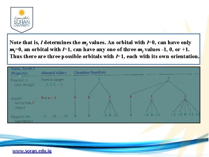 Note that is, l determines the ml values. An orbital with l=0, can have