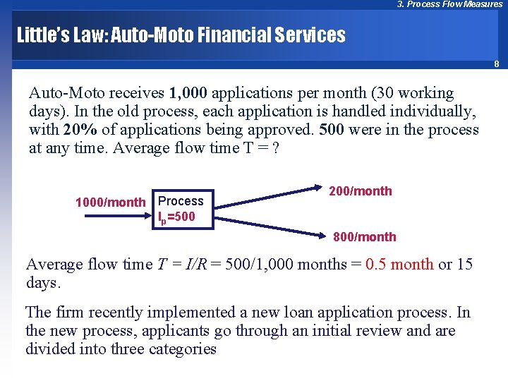 3. Process Flow Measures Little’s Law: Auto-Moto Financial Services 8 Auto-Moto receives 1, 000