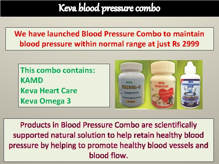 Keva blood pressure combo We have launched Blood Pressure Combo to maintain blood pressure