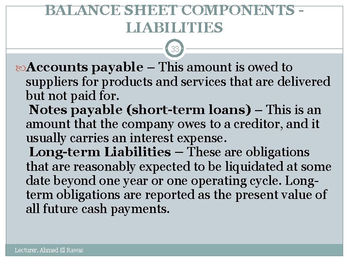 BALANCE SHEET COMPONENTS - LIABILITIES 33 Accounts payable – This amount is owed to