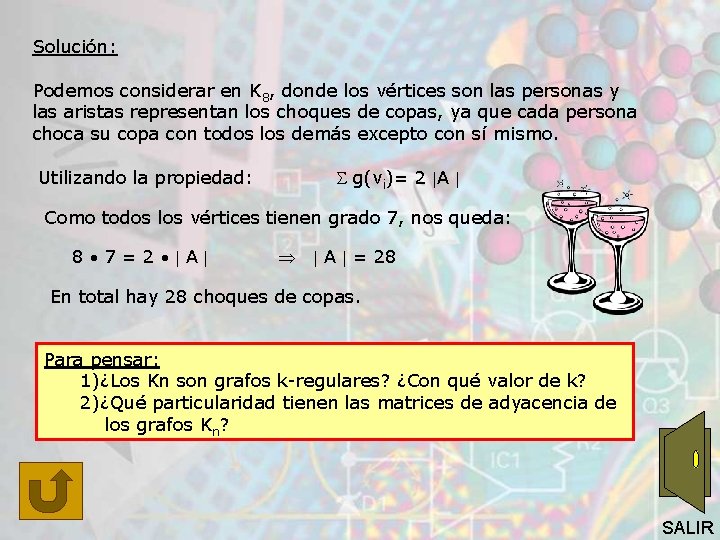 Solución: Podemos considerar en K 8, donde los vértices son las personas y las