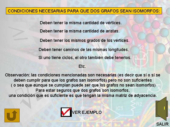 CONDICIONES NECESARIAS PARA QUE DOS GRAFOS SEAN ISOMORFOS: Deben tener la misma cantidad de
