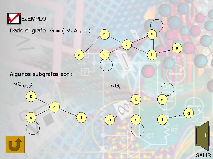 EJEMPLO: Dado el grafo: G = ( V, A , ) b e c