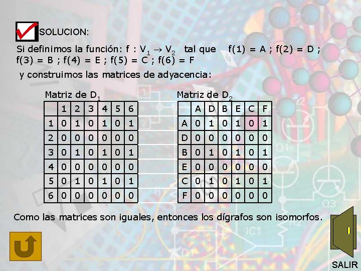 SOLUCION: Si definimos la función: f : V 1 V 2 tal que f(3)