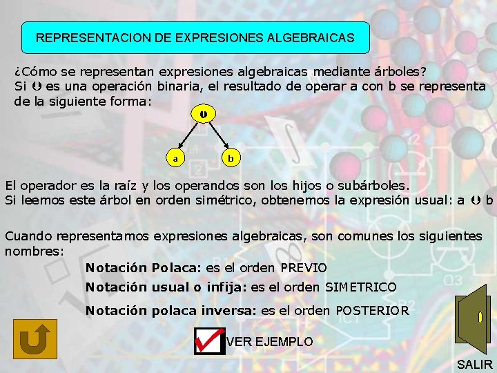 REPRESENTACION DE EXPRESIONES ALGEBRAICAS ¿Cómo se representan expresiones algebraicas mediante árboles? Si es una