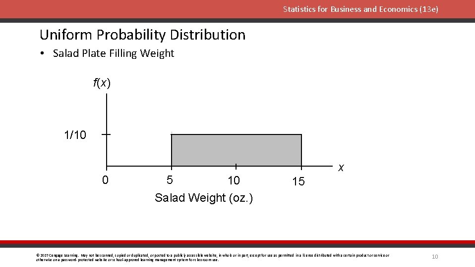 Statistics for Business and Economics (13 e) Uniform Probability Distribution • Salad Plate Filling