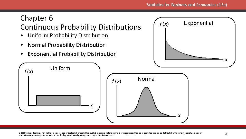 Statistics for Business and Economics (13 e) Chapter 6 Continuous Probability Distributions Exponential f