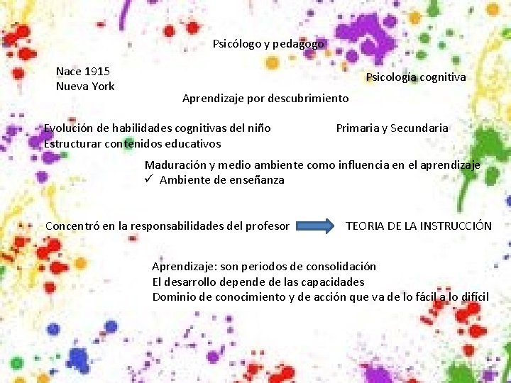 Psicólogo y pedagogo Nace 1915 Nueva York Psicología cognitiva Aprendizaje por descubrimiento Evolución de