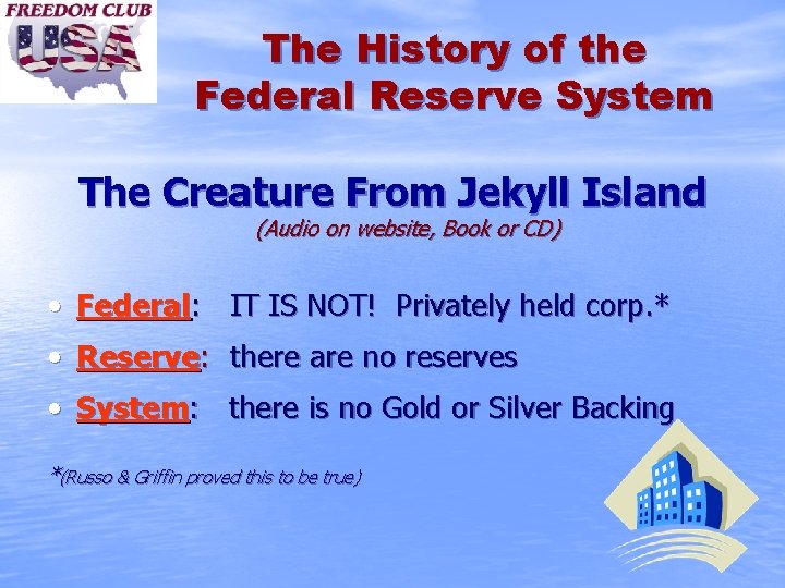 The History of the Federal Reserve System The Creature From Jekyll Island (Audio on