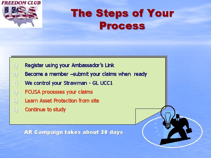 The Steps of Your Process 1) Register using your Ambassador’s Link 2) Become a