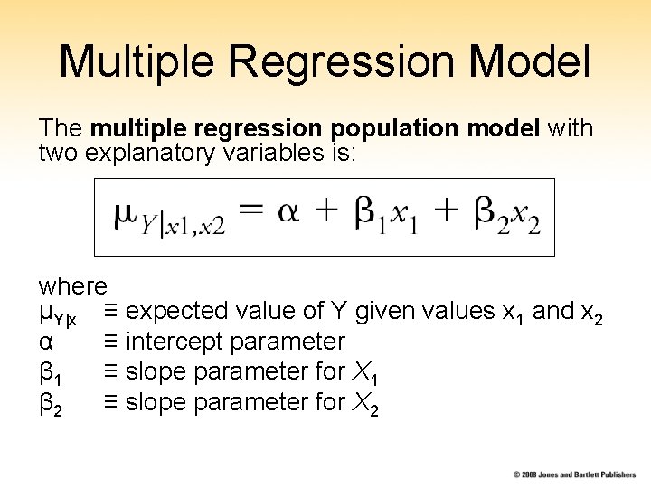 Multiple Regression Model The multiple regression population model with two explanatory variables is: where Multiple Regression Model The multiple regression population model with two explanatory variables is: where