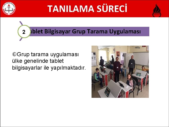 TANILAMA SÜRECİ 2 Tablet Bilgisayar Grup Tarama Uygulaması Grup tarama uygulaması ülke genelinde tablet