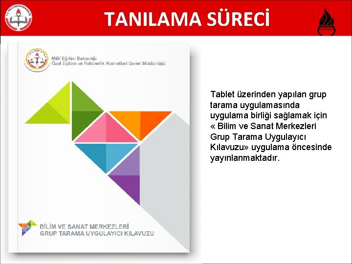 TANILAMA SÜRECİ Tablet üzerinden yapılan grup tarama uygulamasında uygulama birliği sağlamak için « Bilim