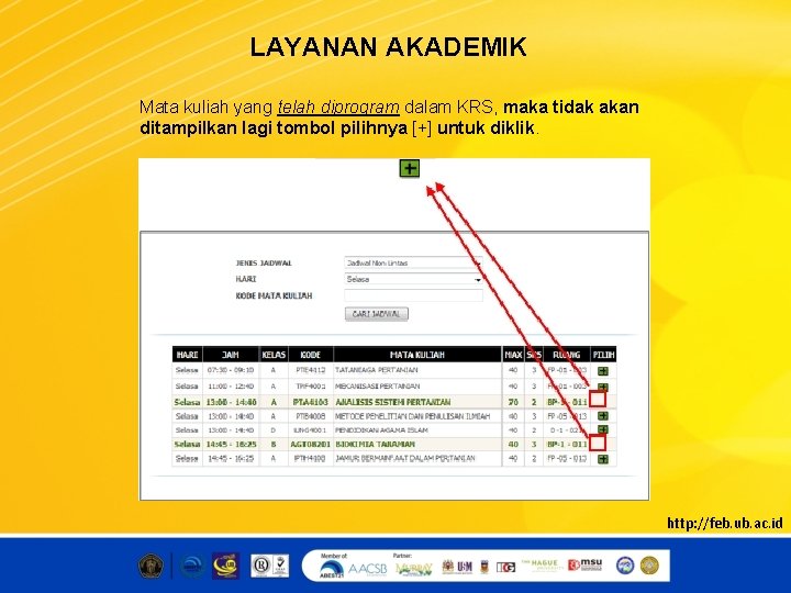 LAYANAN AKADEMIK Mata kuliah yang telah diprogram dalam KRS, maka tidak akan ditampilkan lagi