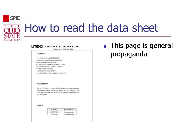 How to read the data sheet n This page is general propaganda 