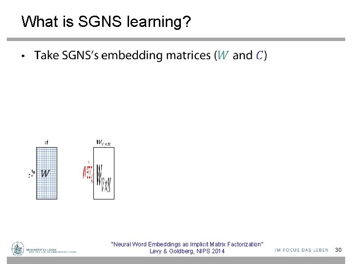 What is SGNS learning? • “Neural Word Embeddings as Implicit Matrix Factorization” Levy &