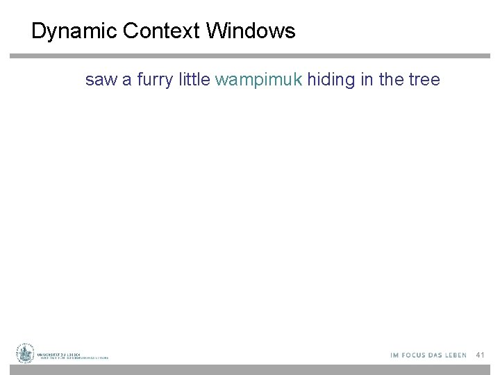 Dynamic Context Windows Marco saw a furry little wampimuk hiding in the tree. 41