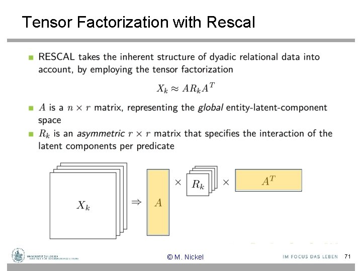 Tensor Factorization with Rescal © M. Nickel 71 
